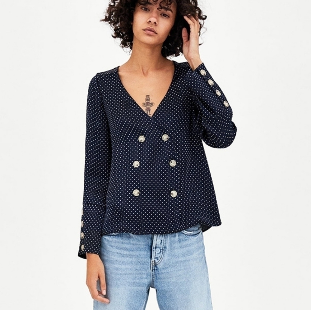 Zara | Polka Dot Double Breasted Blouse